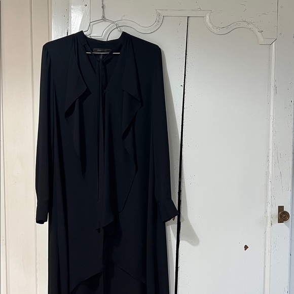 BCBGMAXAZRIA Flowy High Low Ruffle Chiffon Dress in Black, XXS - Picture 6 of 6